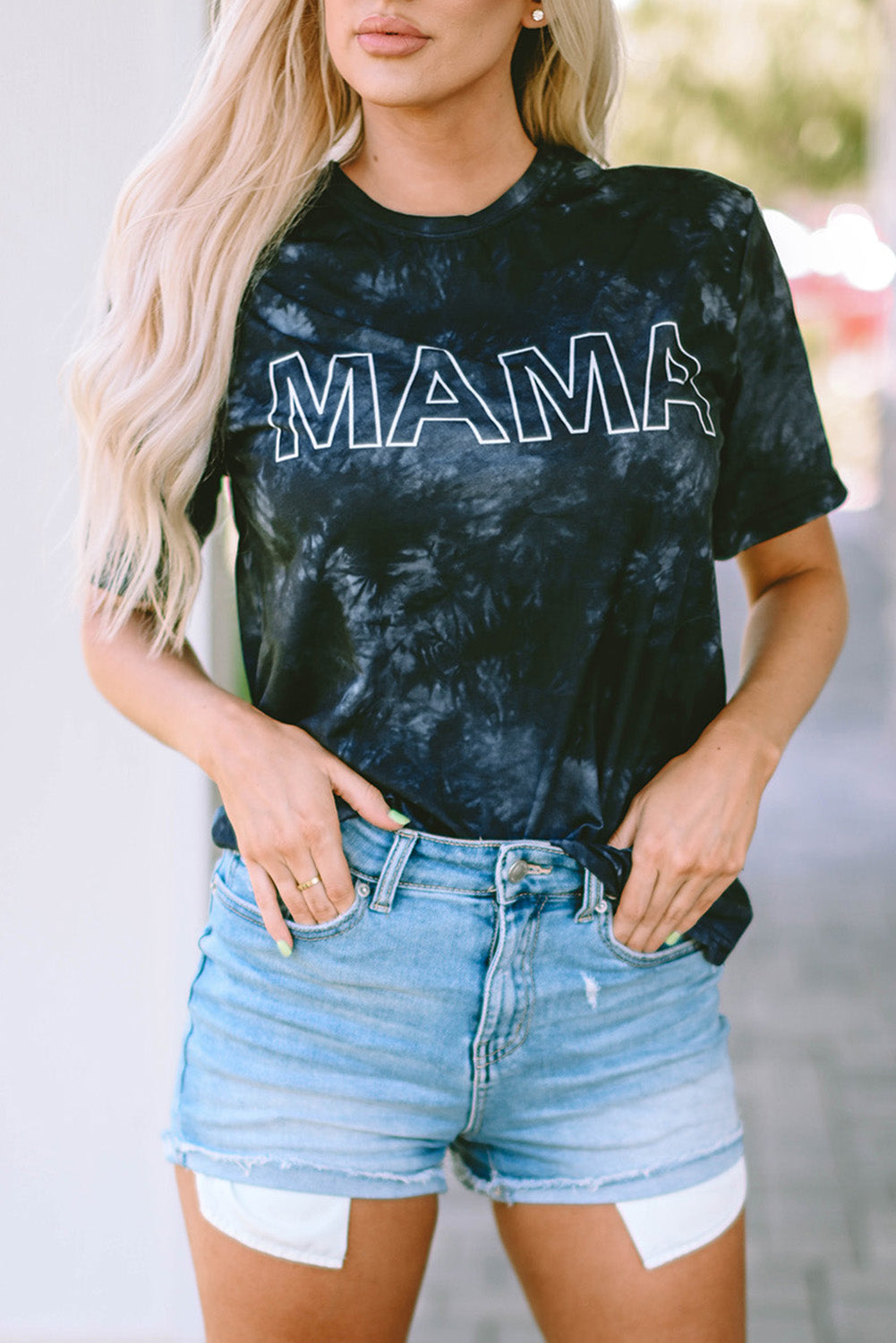 Camiseta con estampado tie dye vintage azul MAMA 