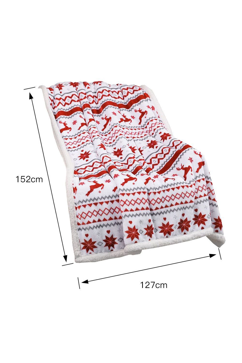 Manta polar reversible con estampado de alce navideño rojo, 130 x 150 cm