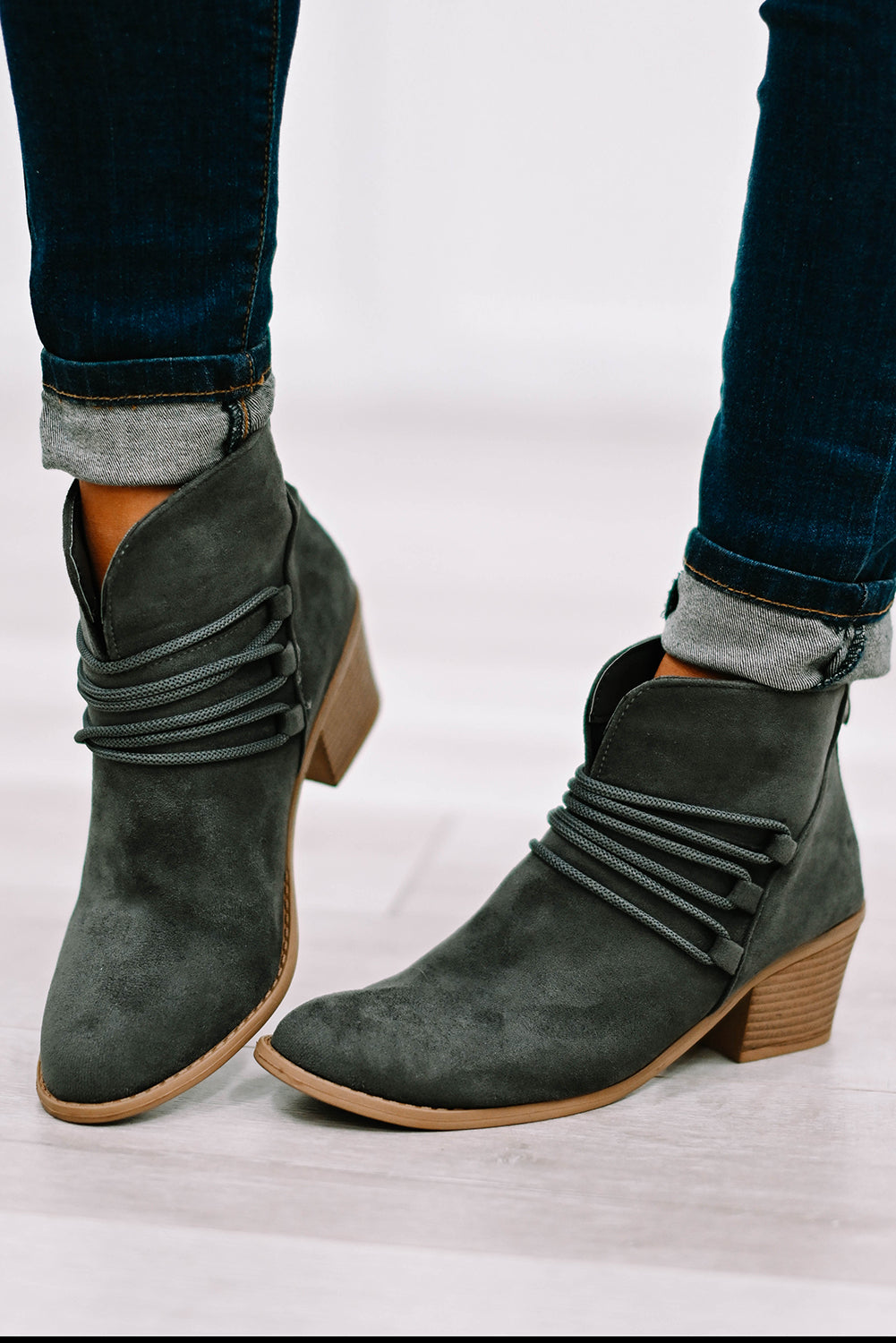 Brown Criss Cross Slip-on Point Toe Heeled Boots