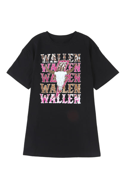 Camiseta oversize con gráfico de calavera de vaca de WALLEN en color gris