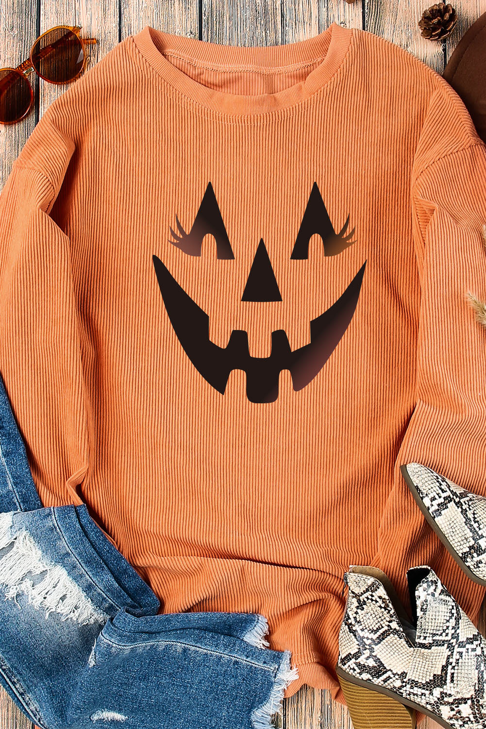 Sudadera con gráfico de sonrisa de calabaza 