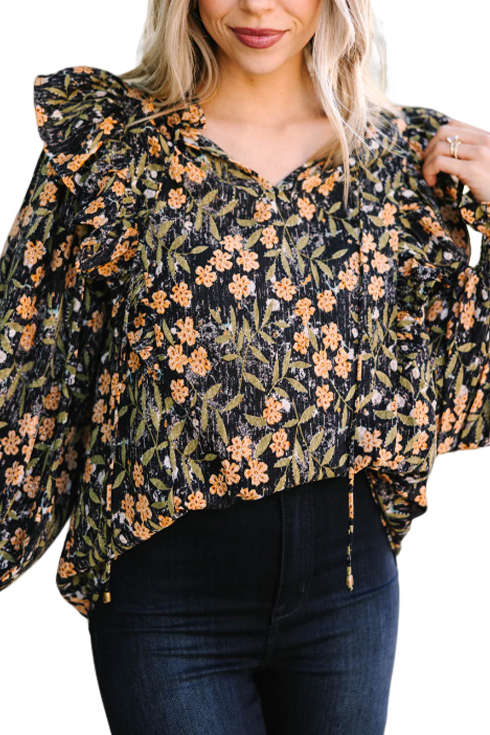 Bubble Sleeve Floral Blouse