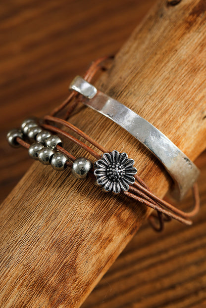 Brown Daisy Beading Alloy Multilayer Bracelet