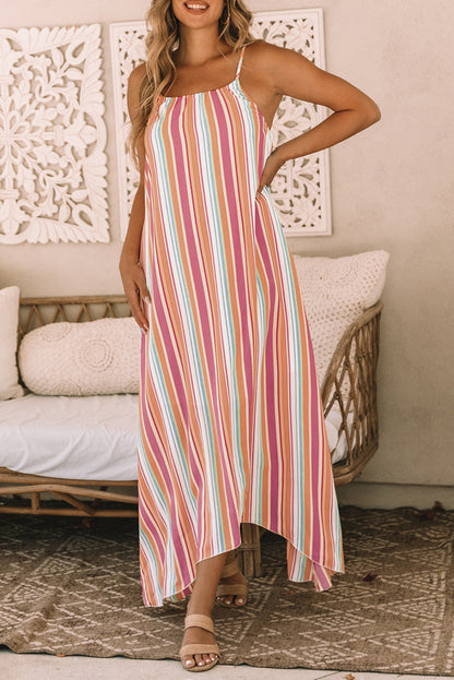 Multicolor Striped Smocked High Waist Wide Leg Pants