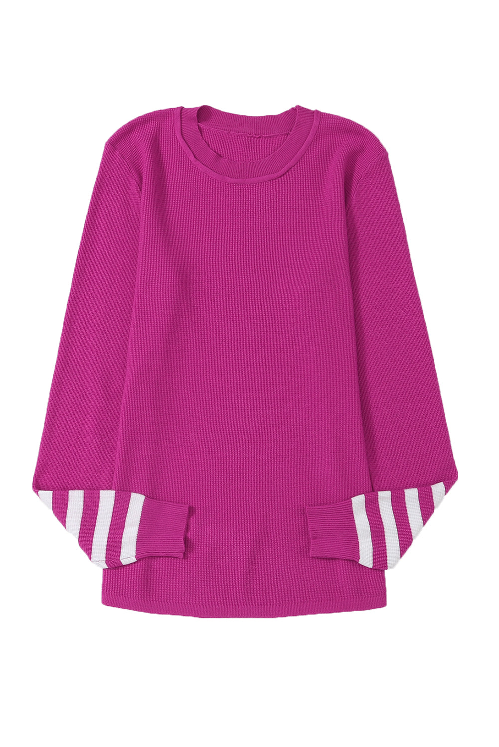 Rose Striped Sleeve Plain Knit Sweater