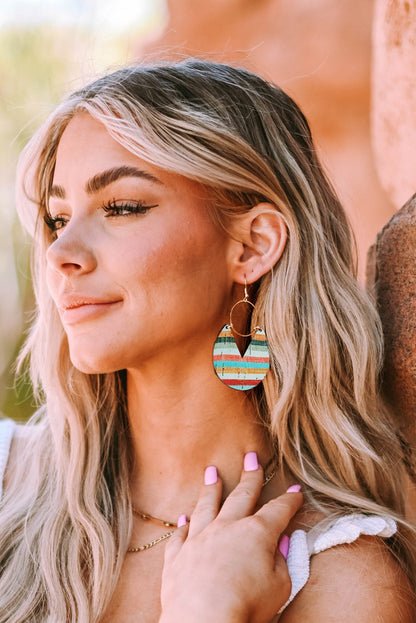 Pendientes colgantes de madera con estampado de rayas boho multicolor 