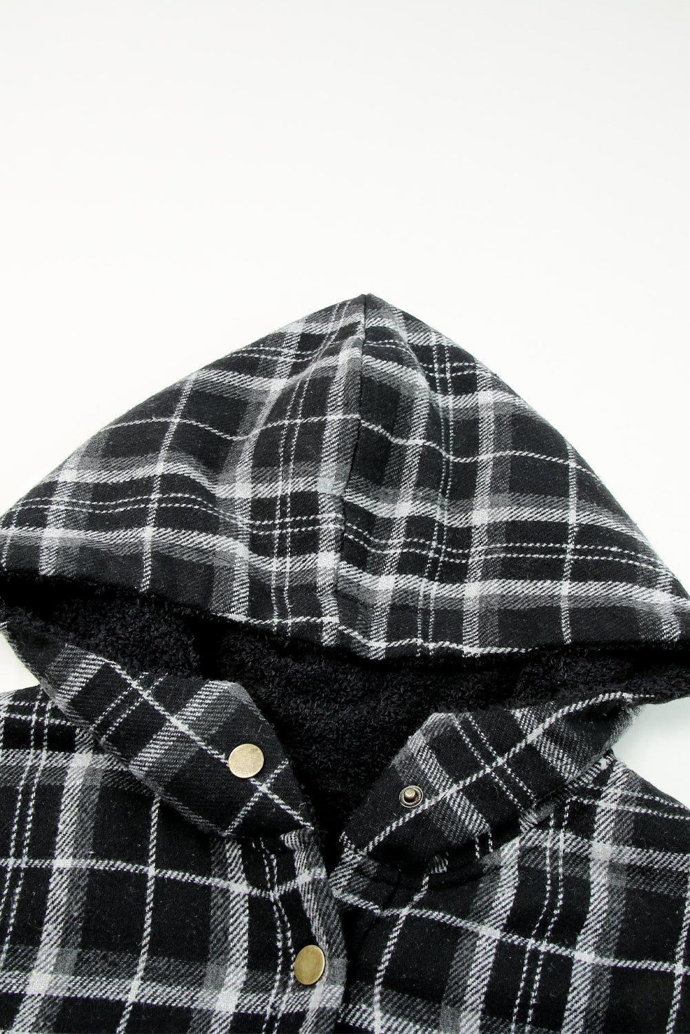 Gray Plaid Pattern Sherpa Lined Hooded Shacket