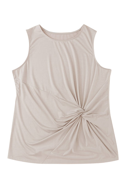 Be the envy of your friends in this O-neck, sleeveless Twist Front Knot Tank Top! This ultra-flattering top features a twist front design to cinch your waist for an oh-so-slim silhouette. Crafted with a super soft and lightweight fabric blend of 65% Polyester, 30% Viscose, and 5% Elastane, this tank is sure to be a go-to in your wardrobe! Get yours today from Moodz Boutique!