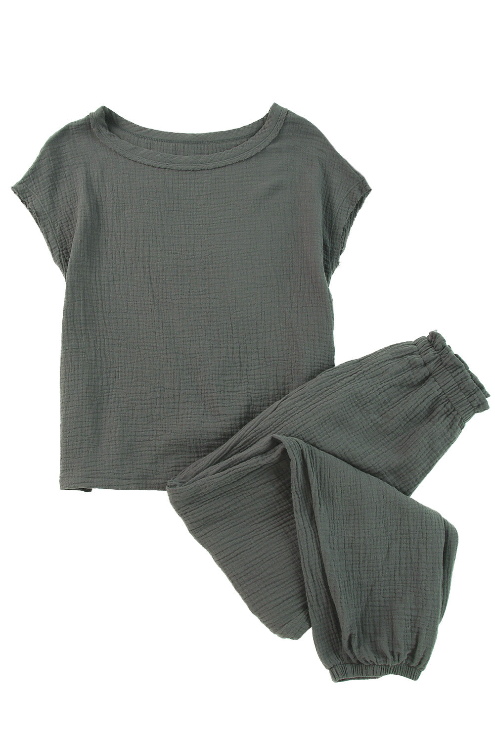 Gray Crinkled Texture Tee and Jogger Pants Set