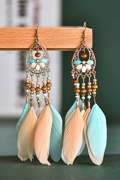 Pendientes de borlas de plumas huecas de estilo bohemio multicolor