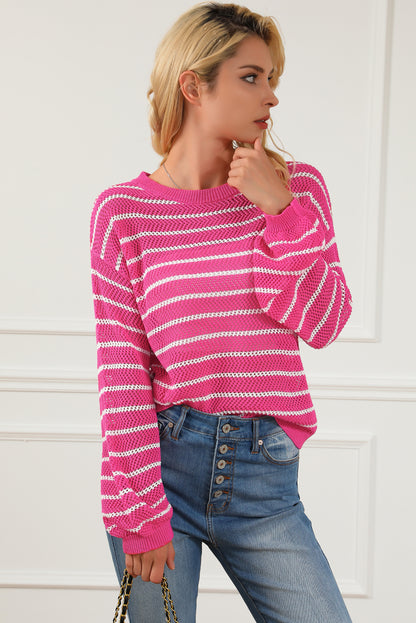 Rose Drop Shoulder Contrasting Striped Sweater