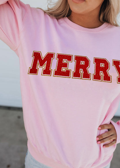 Pink MERRY Graphic Pullover Sweatshirt