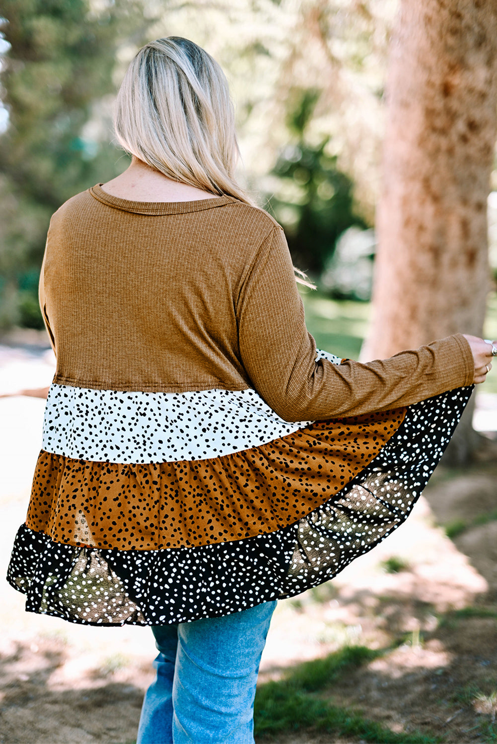 Dotted Knit Ruffled Top