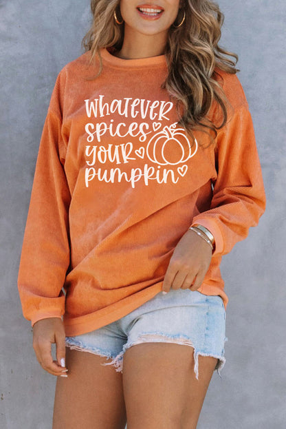 Sudadera de pana de gran tamaño con estampado de calabaza 