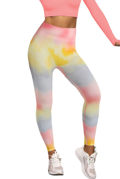 Leggings deportivos de cintura alta con efecto tie dye en amarillo