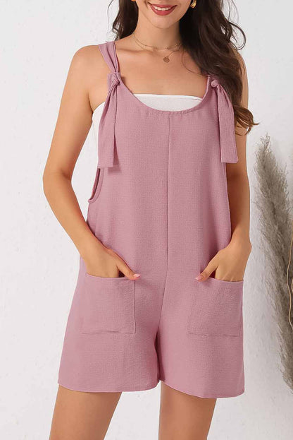 Multicolor Rose Adjustable Straps Pocketed Textured Romper