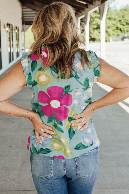 Multicolor Plus Size Floral Print Ruffle Trim Tank Top