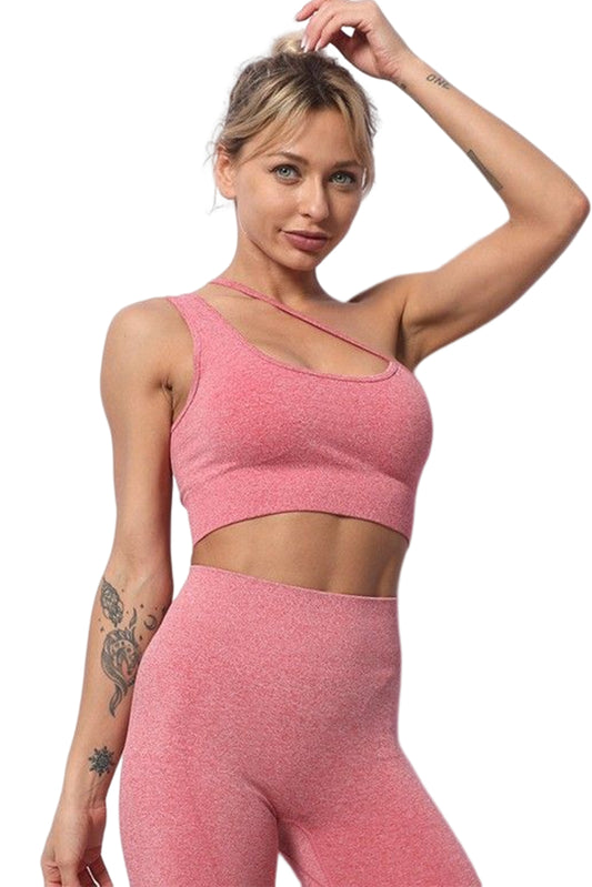 Pink Asymmetric One Shoulder Sports Bra