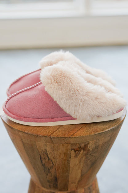 Khaki Cut and Sew Faux Suede Plush Lined Slippers