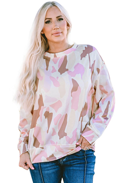 Sudadera con cuello redondo y estampado geométrico rosa