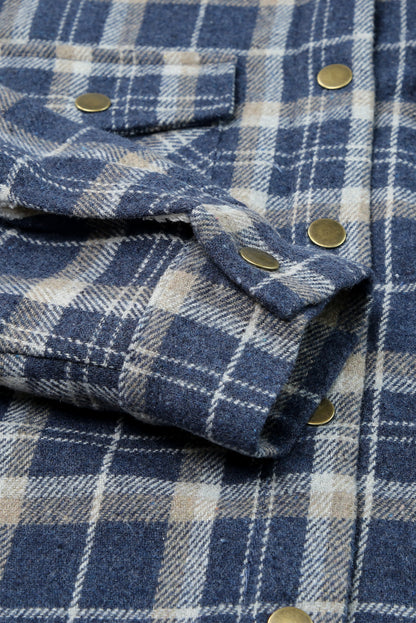 Gray Plaid Pattern Sherpa Lined Hooded Shacket