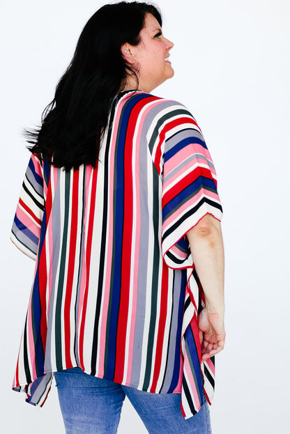 Multicolor Stripe Short Sleeve Flowy Plus Size Blouse