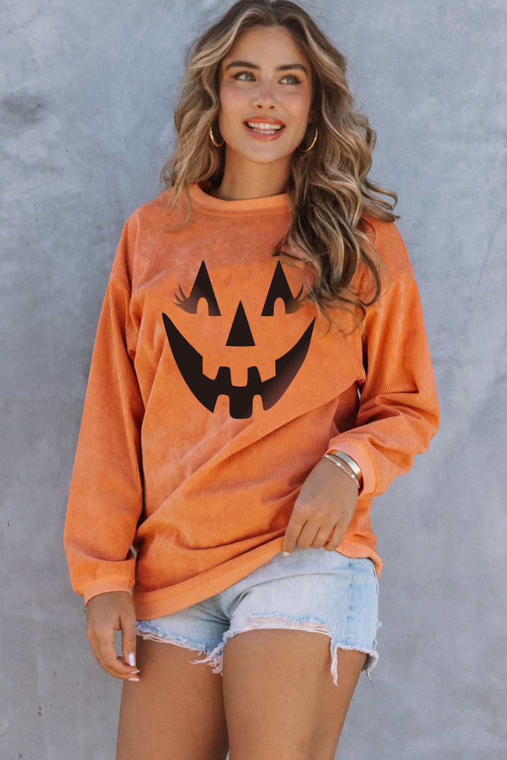 Sudadera con gráfico de sonrisa de calabaza 