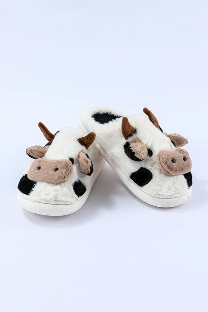 Pantuflas de punta abierta con estampado de vaca en color blanco brillante