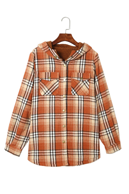 Gray Plaid Pattern Sherpa Lined Hooded Shacket