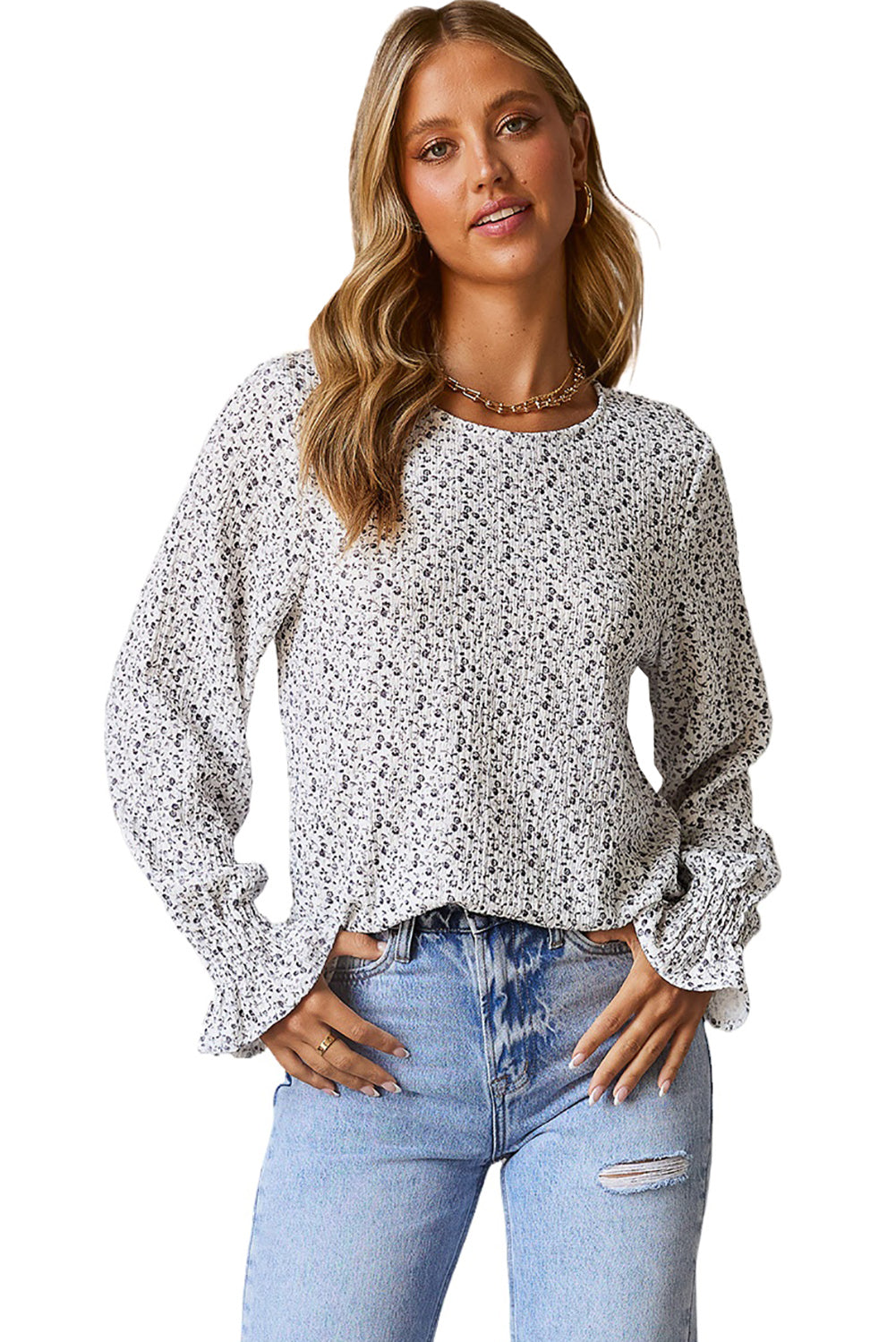 Floral Bubble Sleeve Blouse