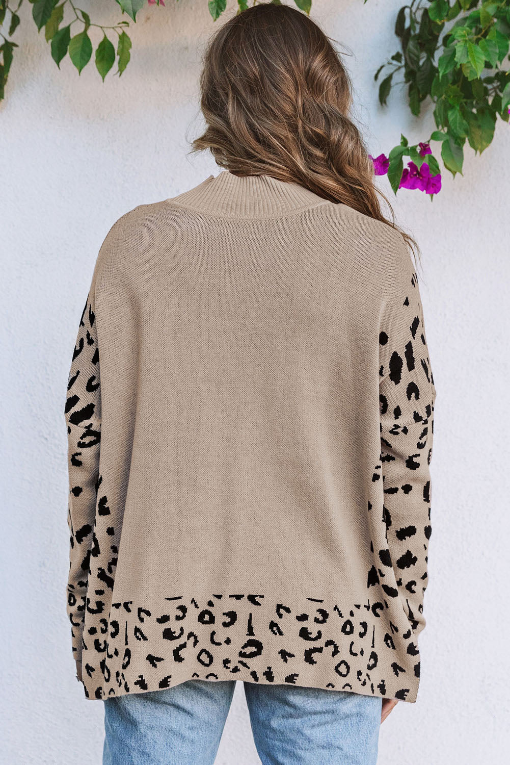 Khaki Leopard Patchwork High Neck Sweater