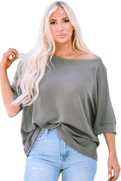 Powder Boatneck Batwing Sleeve Cording Blouse