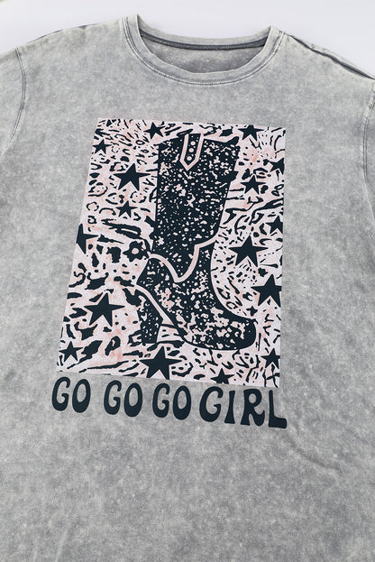 Camiseta con gráfico de botas de vaquero para niñas Let's Go en color gris