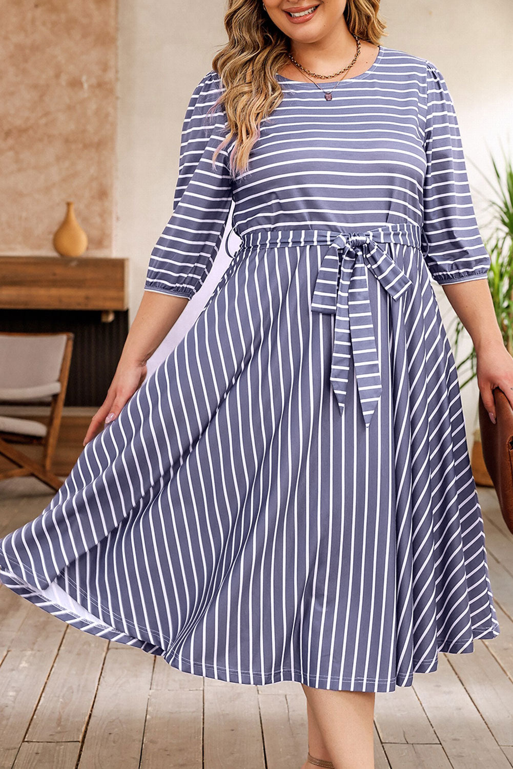 Striped Tie Waist Dress