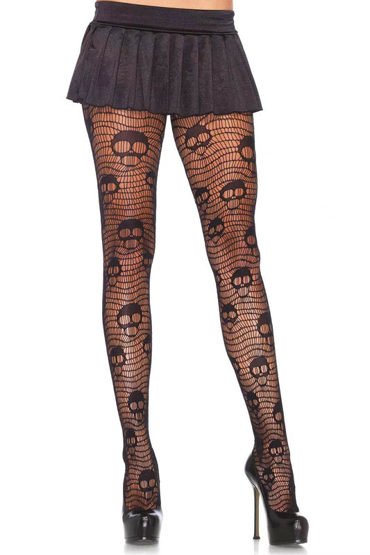 Feel incredible in the Skull Patterned Halloween Tights! These festive and fun tights feature a mesmerizing sugar skull pattern – the perfect addition to your spooky season wardrobe. Crafted from premium fishnet material and 5% spandex for outstanding stretch and comfort, you'll love this standout piece from your Halloween fashion collection. Available in black.