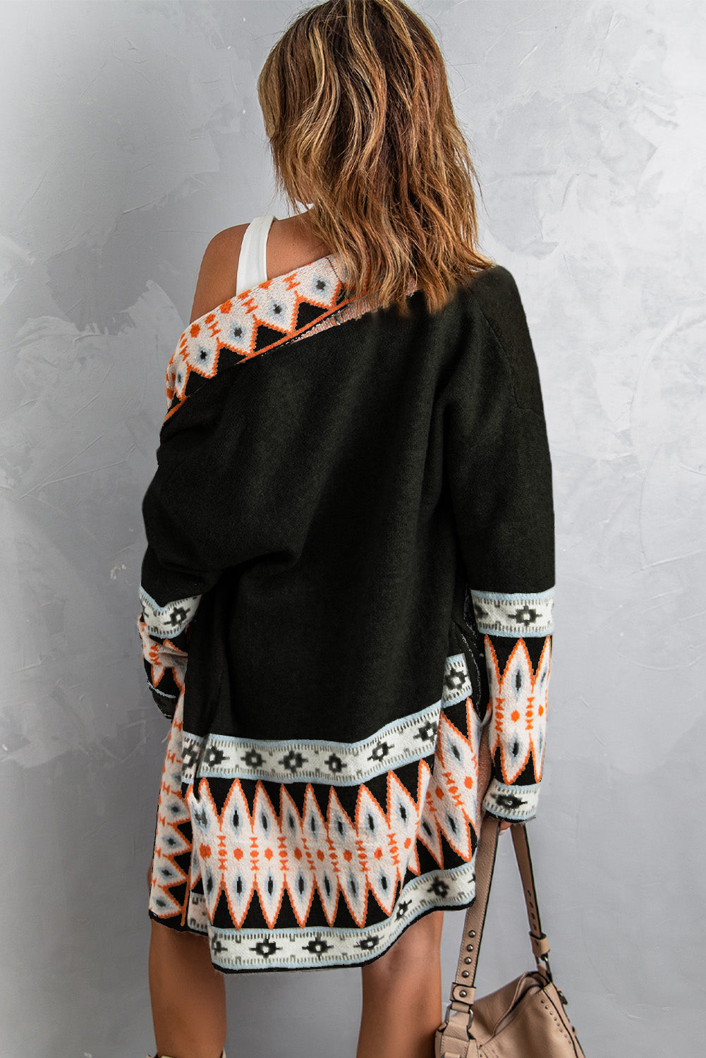 Green Aztec Print Open Front Knitted Cardigan