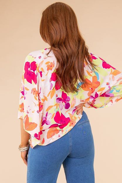 Multicolor Floral Print Cowl Neck Plus Size Blouse