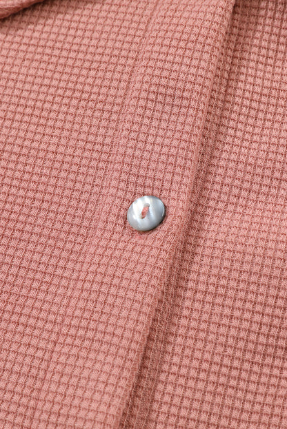 Pink Frilled Pocket Waffle Knit Shacket