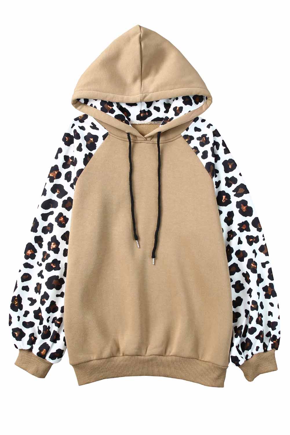 Sudadera con capucha y mangas estilo obispo con estampado de leopardo en color caqui