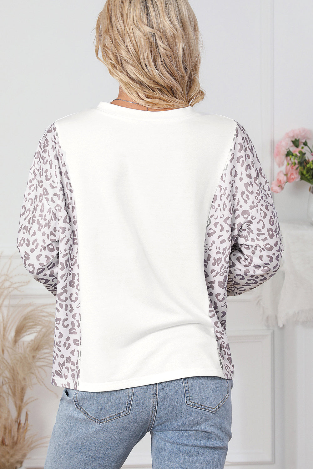 Top Henley con mangas dolman y estampado de leopardo en contraste 