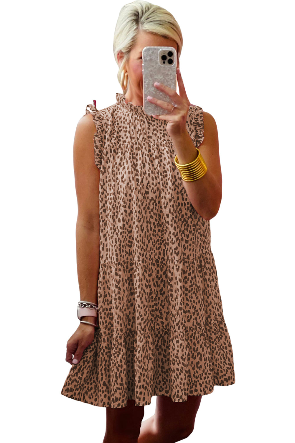 Vestido camisero con escote en V y estampado de leopardo en color rosa