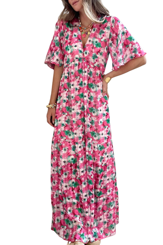 This magnificently crafted Floral Maxi Dress is the pinnacle of effortless sophistication. Boasting a vibrant floral print on high-quality, lightweight fabric that is both comforting and airy, the flowing maxi-length is designed to float with you as it enhances your stunning silhouette with impressive wide sleeves that inject a hint of theatrical flair to the ensemble. One hundred percent polyester.