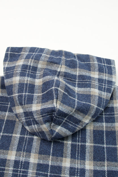 Gray Plaid Pattern Sherpa Lined Hooded Shacket