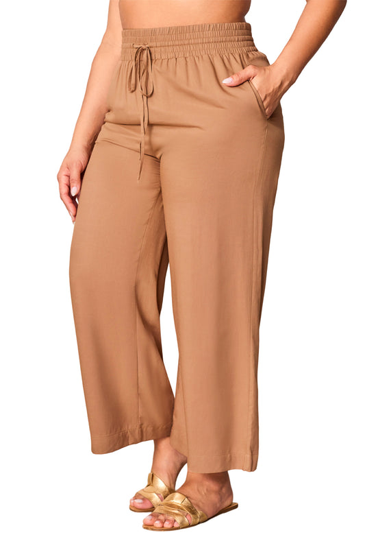 Drawstring Smocked Waist Wide Leg Pants