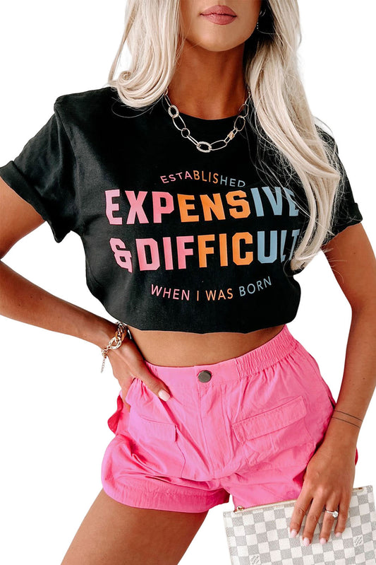 Camiseta gráfica negra CARA Y DIFÍCIL