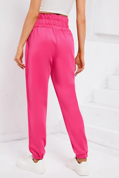 Pantalones jogger con cintura fruncida en rosa