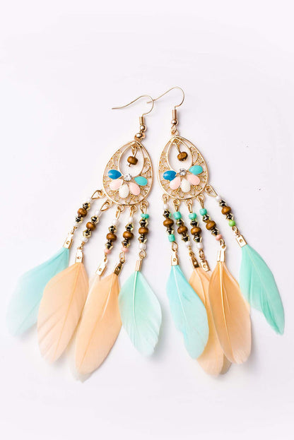 Pendientes de borlas de plumas huecas de estilo bohemio multicolor