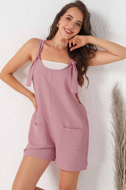 Multicolor Rose Adjustable Straps Pocketed Textured Romper