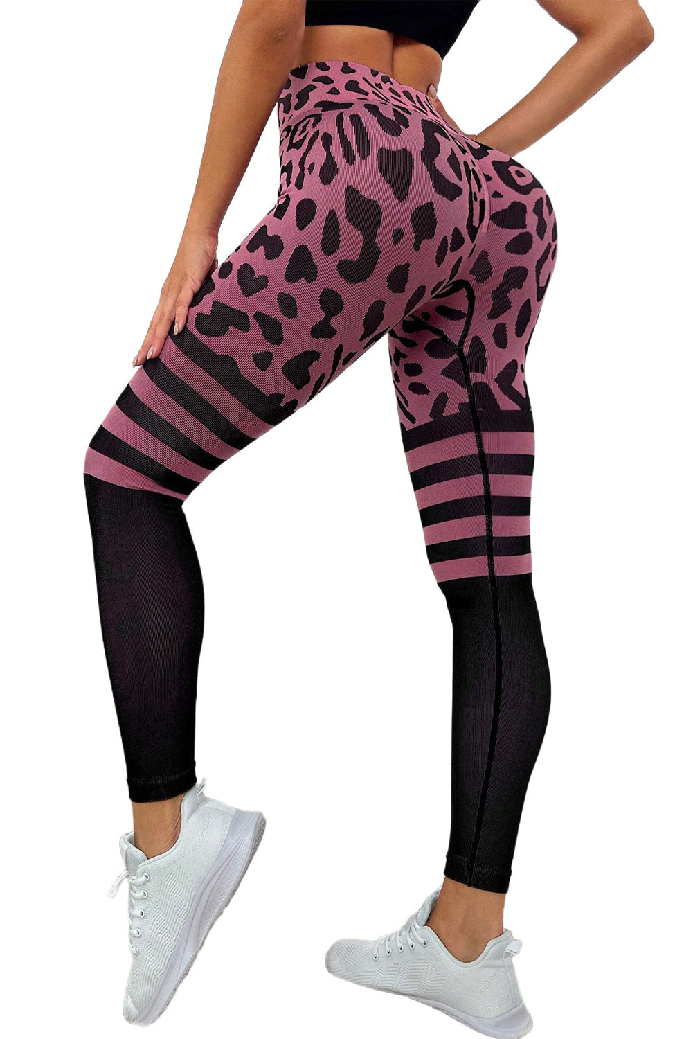 Pink Leopard Stripe Patch Butt Lifting High Waist Yoga Pants