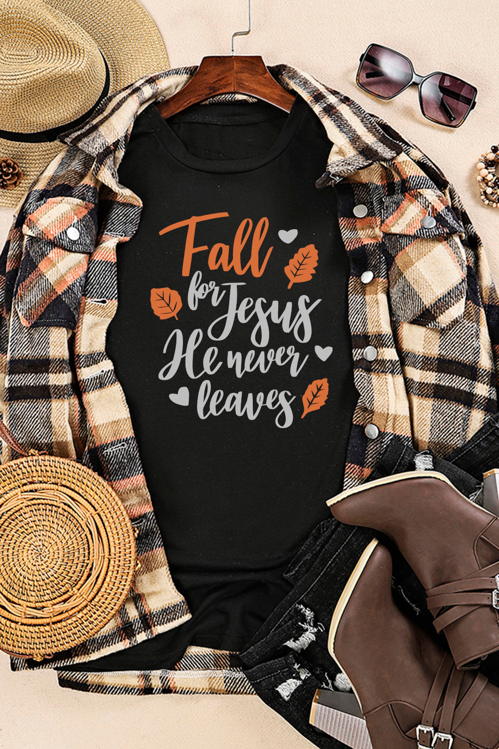 Fall for Jesus He Never Leaves Graphic